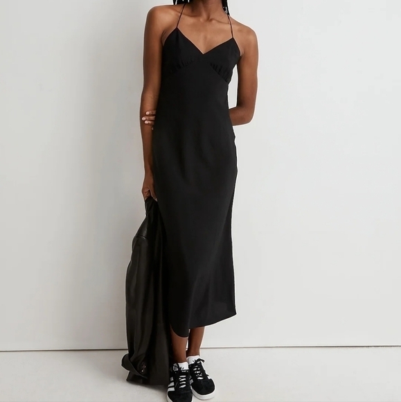 Madewell The Layton Midi Slip Dress in True Black size 14 NWT NK419 - Picture 1 of 11
